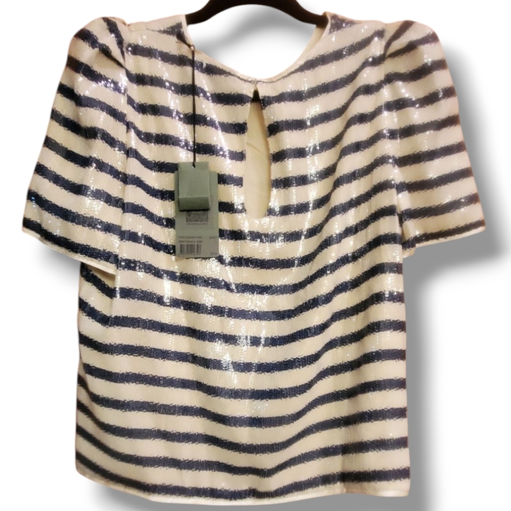 Zadig & Voltaire Tchao Sequin Striped Nautical Short Sleeve Top - Picture 5 of 12